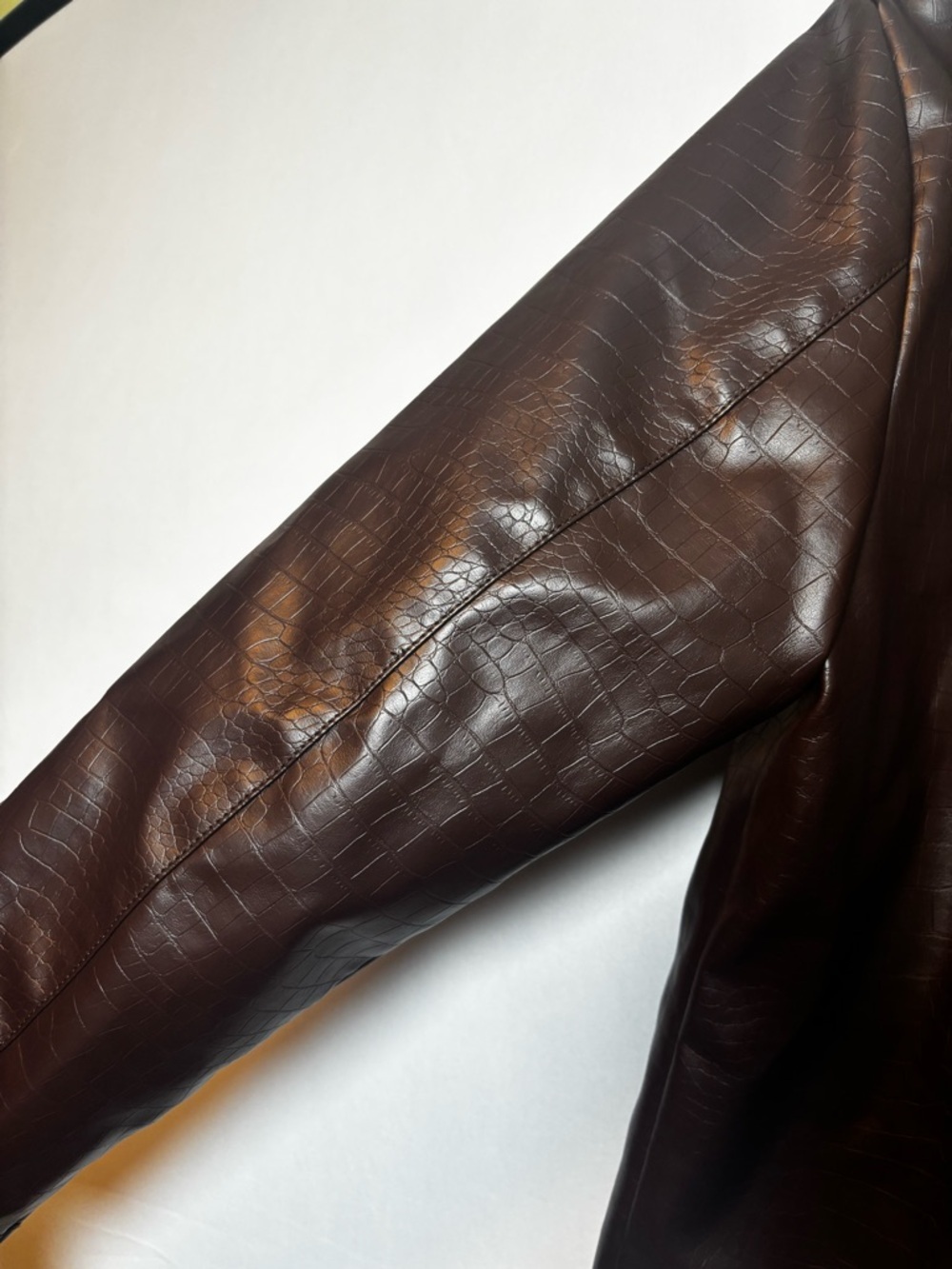 Jason Wu Croc Embossed Moto Vegan Brown Y2K Faux Leather Coat- Size Large - Picture 8 of 8